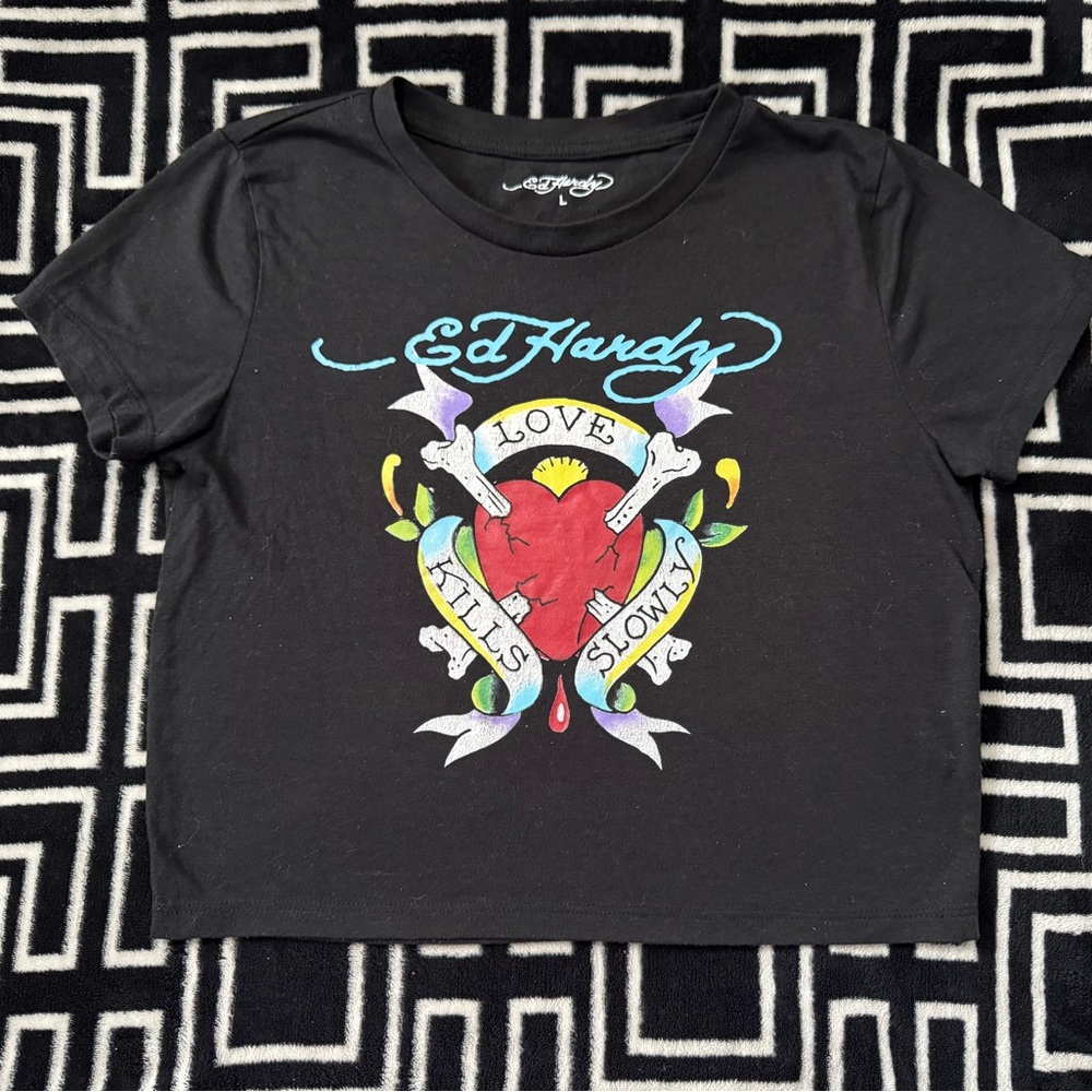 Ed Hardy Black Graphic Crop Top
